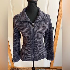 Women’s Marmot blue gray wool blend full zipper sweater jacket. Size small